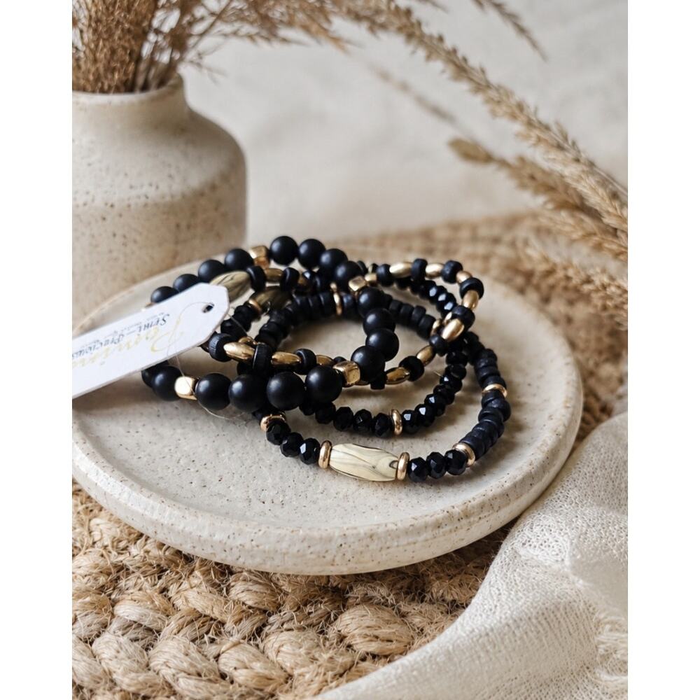 Pomina Black Gold Stretch Bracelet Stack New